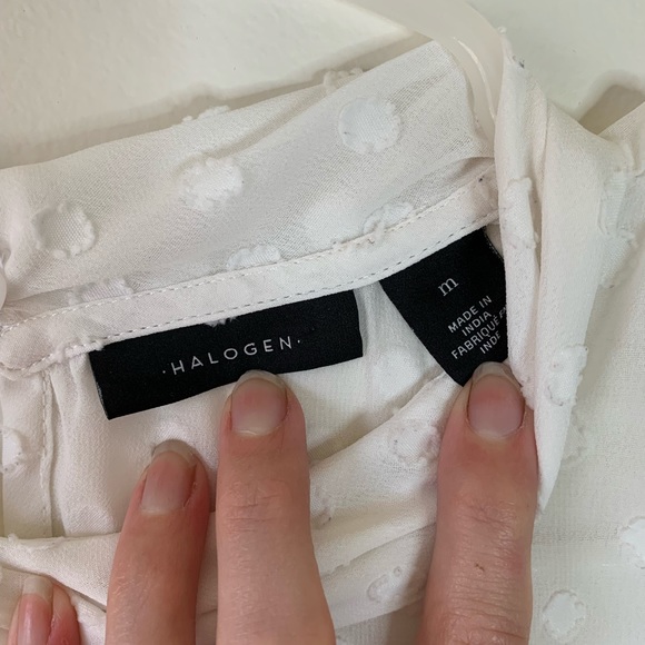 Halogen White Tiered Polka Dot Bell Sleeve Top - Picture 8 of 9